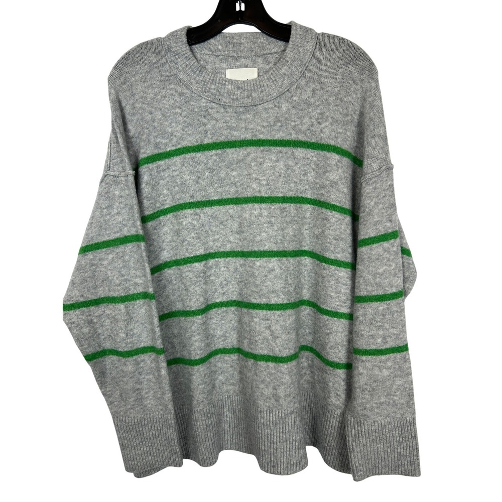Aerie Grey Green Striped Oversized Crewneck Sweater Knit Pullover Medium